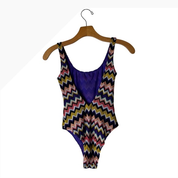 Missoni Mare Swimsuit Women XS Purple Zigzag Knit One Piece Bathing Suit Luxury - Picture 3 of 10